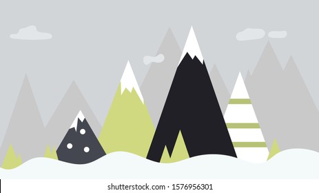 Mountain landscape in flat design for banner, template, background