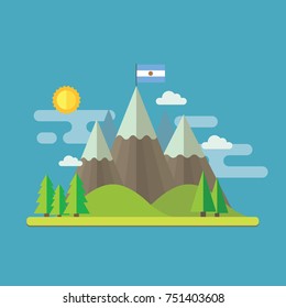 Mountain Landscape Flat Design With Flag Of Argentina On Top