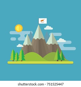 Mountain Landscape Flat Design With Flag of Cyprus on top