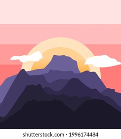 Mountain Landscape Flat Design. Vector Illustration