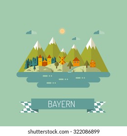 Mountain landscape, flat, Germany, Oktoberfest, Bavaria