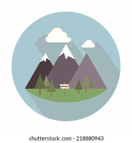 Mountain landscape. Flat icon with long shadow. Vector illustration