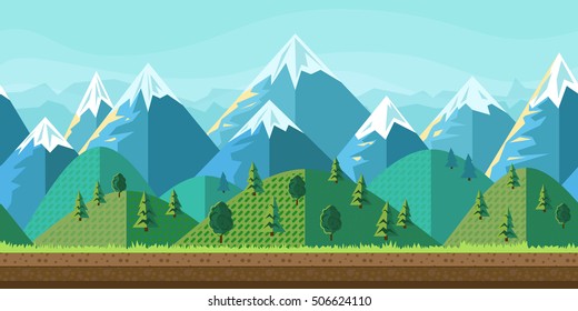 Mountain landscape. Flat style. Vector nature landscape background with separated layers for game art and animation game