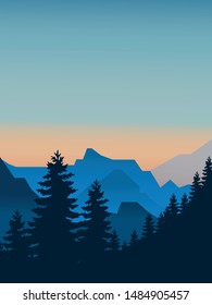 Mountain landscape flat vector illustration.