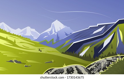 Mountain landscape. Flat vector illustration.