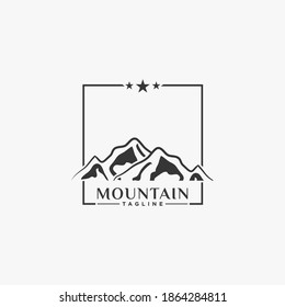 Berglandschaft mit Fokus Quadrat-Linsenrahmen für das Abenteuer Naturfotografie-Logo des Fotografen