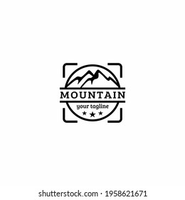 Mountain Landscape with Focus Square Lens Frame for 
Adventure Outdoor Nature Photography Photographer Logo Design