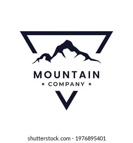 Mountain Landscape with Focus Square Lens Frame for Adventure Outdoor Nature Photography Photographer Logo Design