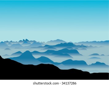 Mountain landscape with fog