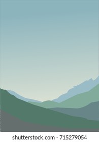 Mountain landscape in the fog. Flat vector illustration.