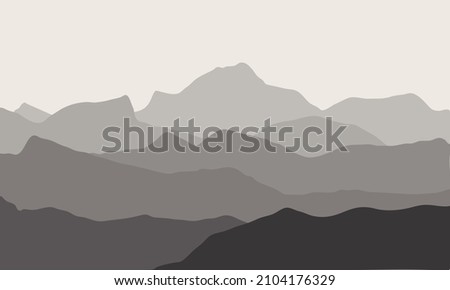 Mountain Landscape with fog. Valley Background Scenery Illustration 