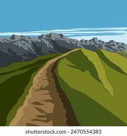 mountain landscape with footpath on the hill