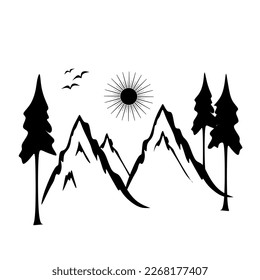  mountain landscape and forest hill  icon natural. 