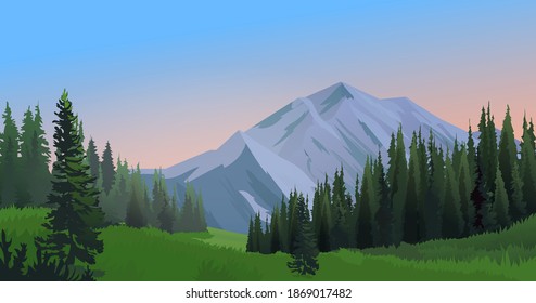 Mountain landscape with forest. Vector illustration.