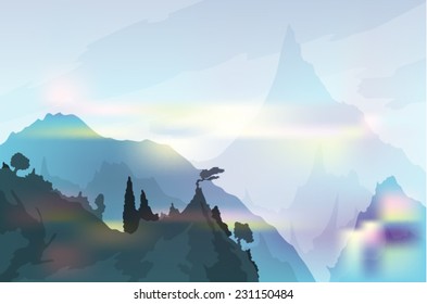 Mountain landscape with a forest vector illustration