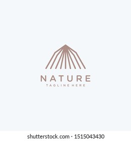 Mountain landscape geometric logo design. Rectangular abstract icon. Vector simple emblem, badge.