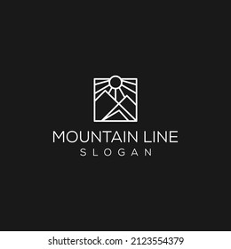 Mountain Landscape Geometric Logo With Sun Sunset Or Sunrise Rectangular Abstract Icon