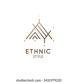 Mountain landscape geometric logo template. Triangle abstract icon in linear style. Vector simple emblem, badge for a travel, alternative medicine, ecology concept, spa, health, yoga Center