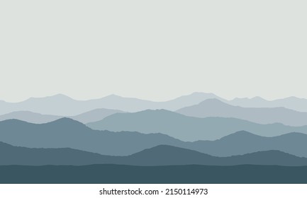 Mountain landscape graphic picture. Realistic view hills and sky. Background with space for text. Vector illustration