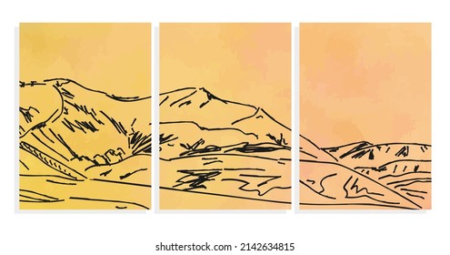mountain landscape with grunge texture vector covers set