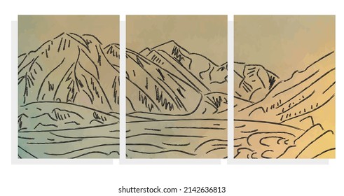 paisaje montañoso con cubiertas vectoriales de textura gruesa conjunto