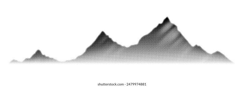 Mountain landscape, halftone dots, fading dot effect, vector design