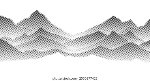 Paisaje de montaña, puntos de semitono, efecto de punto de desvanecimiento, diseño de Vector