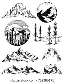 Mountain landscape hand drawing vector board