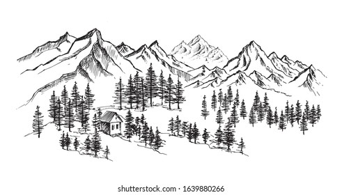 Mountain landscape, hand drawn illustration