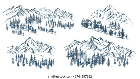 Mountain landscape, hand drawn illustration	