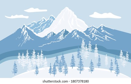 Mountain landscape, hand drawn illustration	