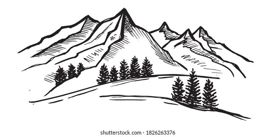 Mountain landscape, hand drawn illustration	