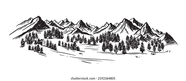 Mountain landscape, hand drawn illustration