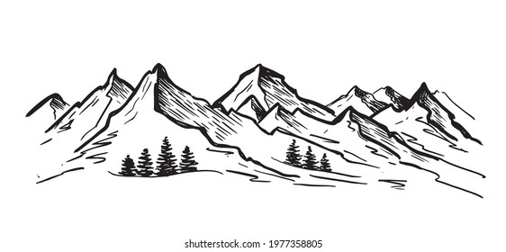 Mountain landscape, hand drawn style, vector illustration	