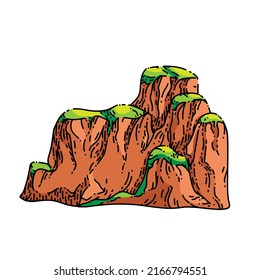 mountain landscape hand drawn vector. nature art, doodle forest hill, rock travel mountain landscape sketch. isolated color illustration