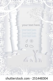 Mountain landscape with high cliffs and deer.Illustration with smooth  shadows with space for calligraphic elements