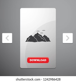mountain, landscape, hill, nature, birds Glyph Icon in Carousal Pagination Slider Design & Red Download Button