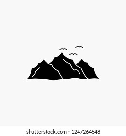 mountain, landscape, hill, nature, birds Glyph Icon. Vector isolated illustration