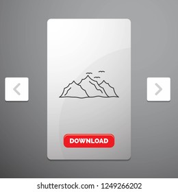mountain, landscape, hill, nature, birds Line Icon in Carousal Pagination Slider Design & Red Download Button