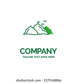mountain, landscape, hill, nature, birds Flat Business Logo template. Creative Green Brand Name Design.