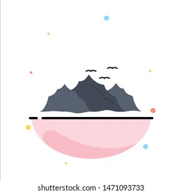 mountain, landscape, hill, nature, birds Flat Color Icon Vector. Vector Icon Template background