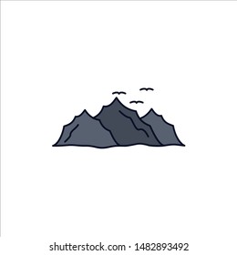 mountain, landscape, hill, nature, birds Flat Color Icon Vector