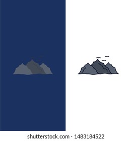 mountain, landscape, hill, nature, birds Flat Color Icon Vector