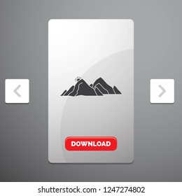 mountain, landscape, hill, nature, scene Glyph Icon in Carousal Pagination Slider Design & Red Download Button