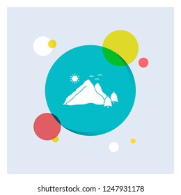mountain, landscape, hill, nature, scene White Glyph Icon colorful Circle Background