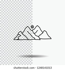 mountain, landscape, hill, nature, scene Line Icon on Transparent Background. Black Icon Vector Illustration