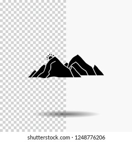 mountain, landscape, hill, nature, scene Glyph Icon on Transparent Background. Black Icon