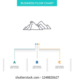 mountain, landscape, hill, nature, scene Business Flow Chart Design with 3 Steps. Line Icon For Presentation Background Template Place for text