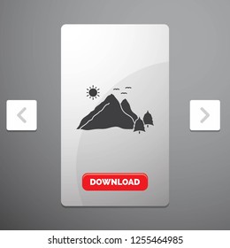 mountain, landscape, hill, nature, scene Glyph Icon in Carousal Pagination Slider Design & Red Download Button