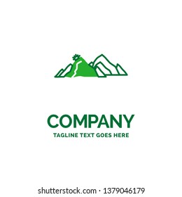 mountain, landscape, hill, nature, scene Flat Business Logo template. Creative Green Brand Name Design.